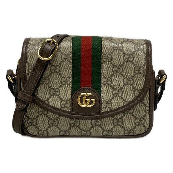 Auth GUCCI Offidi Mini Shoulder Bag 772239 Beige Dark Brown PVC Leather - Picture 1 of 16